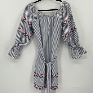 SUBOO SEERSUCKER EMBROIDERED BELTED DRESS